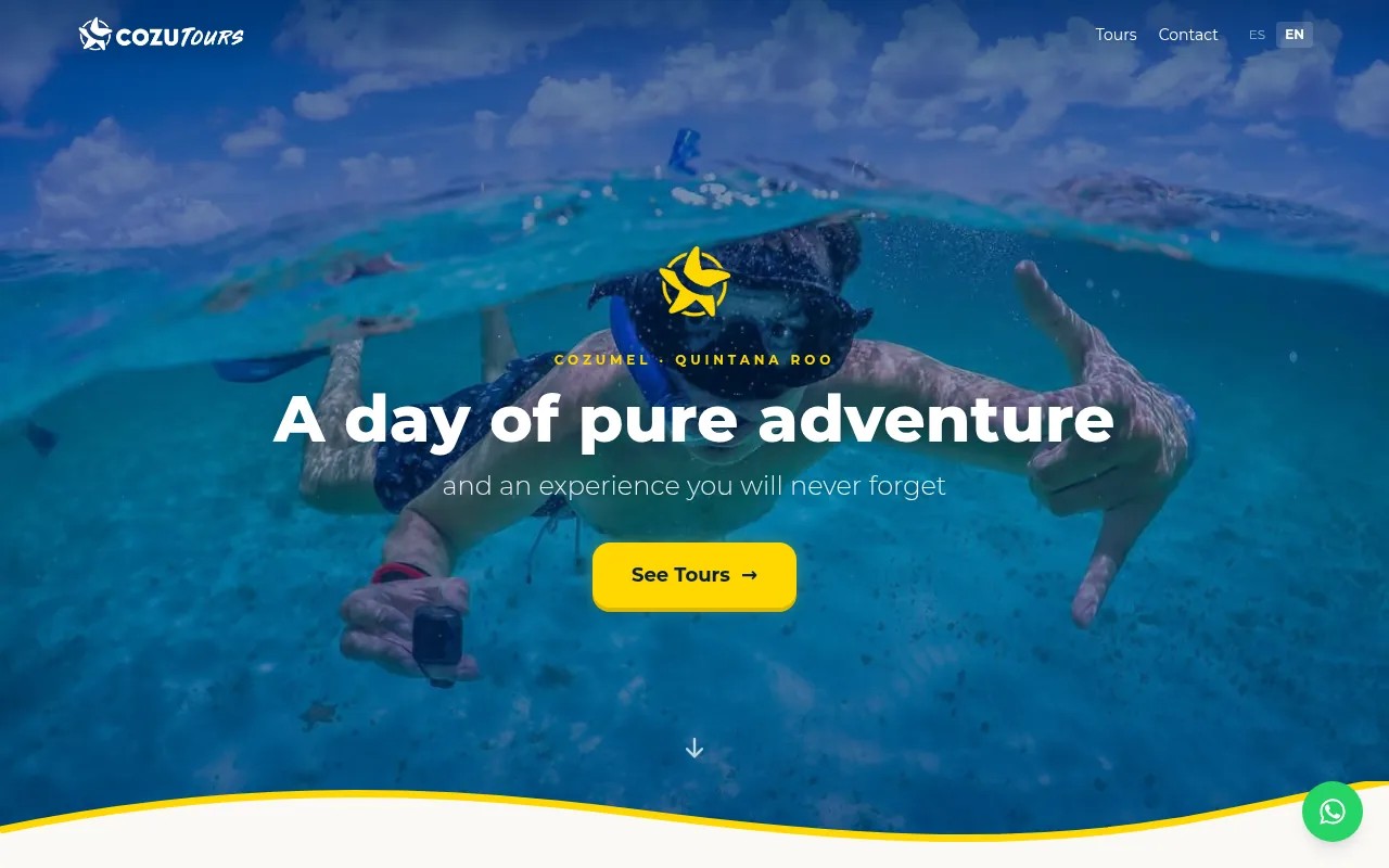 Página de inicio de CozuTours, tours de snorkel en Cozumel