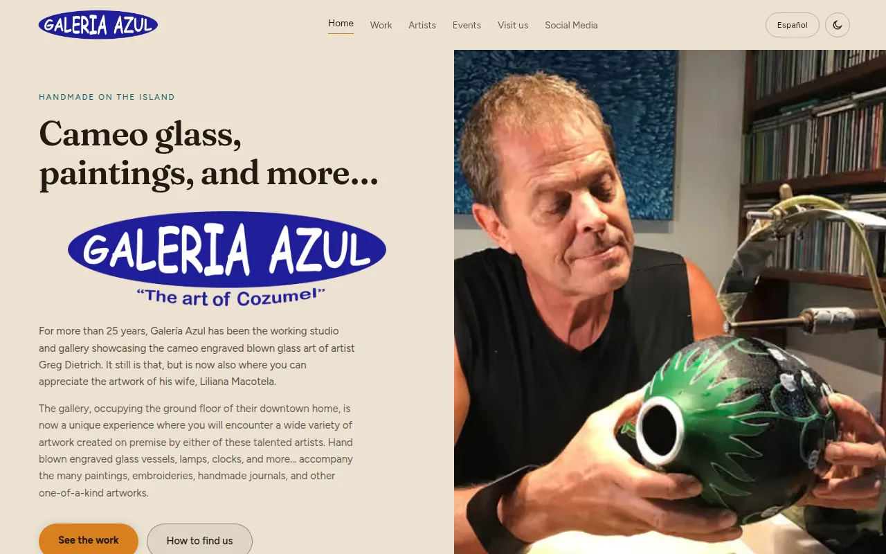 Página de inicio de Galería Azul, galería de arte en Cozumel